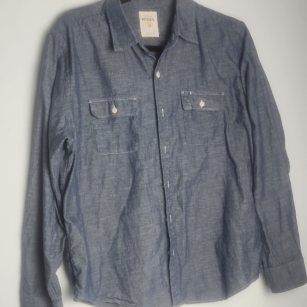 Blue Button Up Fossil Shirt Larg